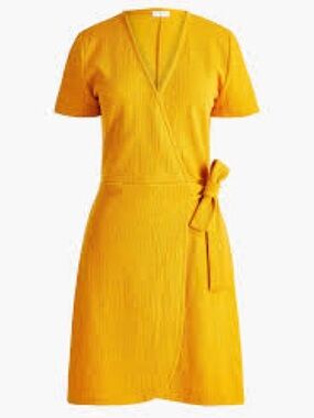 J. Crew Factory Textured Knit Wrap Dress Size M in Yellow EUC Summer Summer